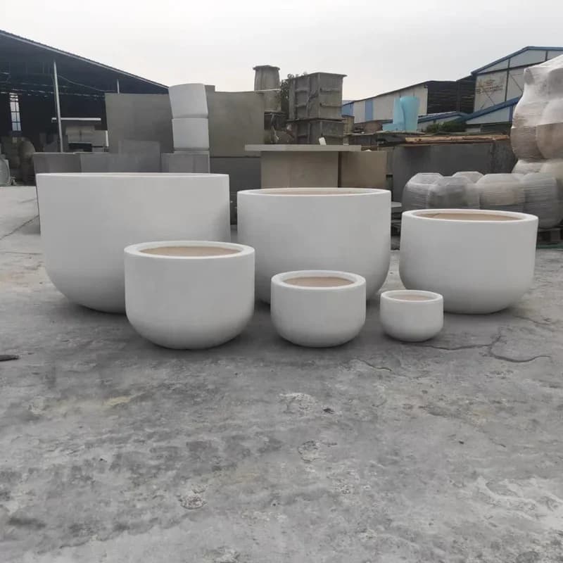 Vaso da fiori Vasi per piante in argilla e cemento Vasi decorativi per hotel Cilindro rotondo grande in fibra di vetro Semplice all'aperto Europa Bianco