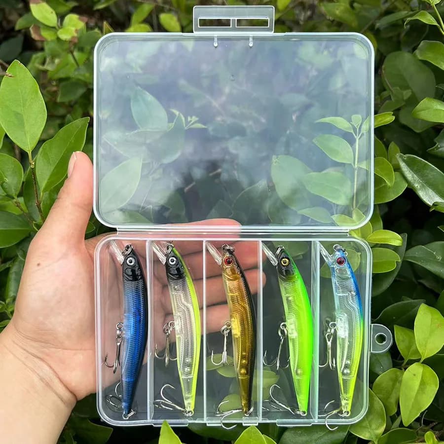 5 Pz/scatola Premium Minnow Crankbait Esche Da Pesca Kit Bass Fishing Esche Artificiali Set Per Attrezzatura Da Pesca JerkBait Bass Pike
