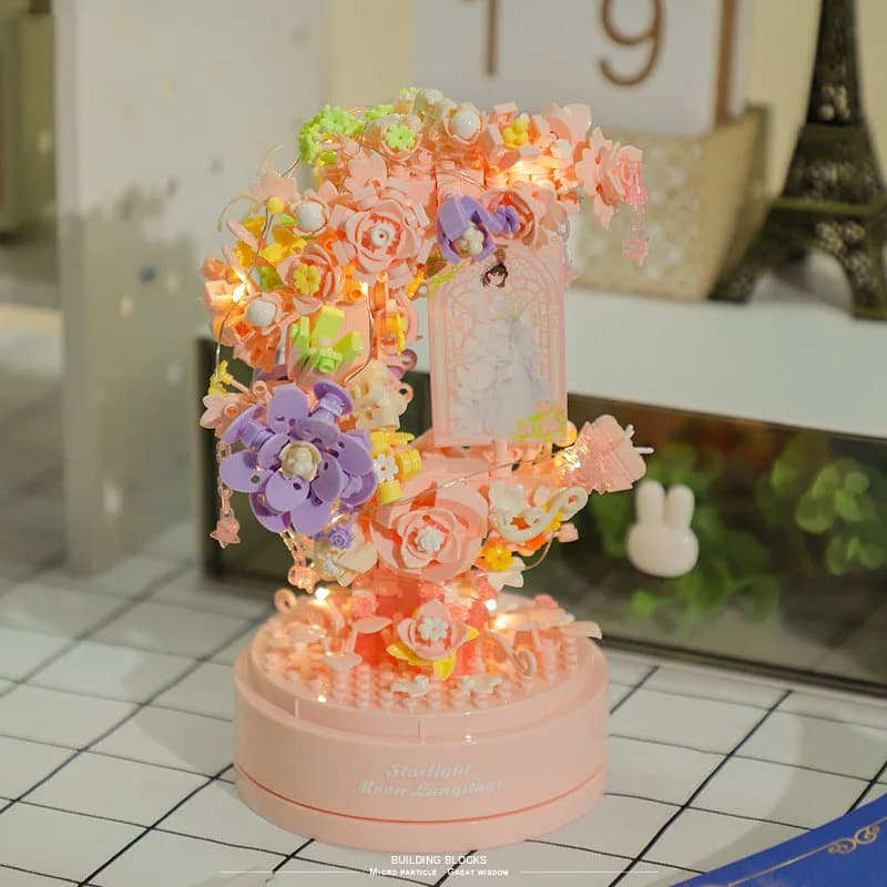 Idea Building Brick Rose Starlight Moon Night Carillon Mini Block Modello di costruzione Set Giocattolo educativo con luce per regali