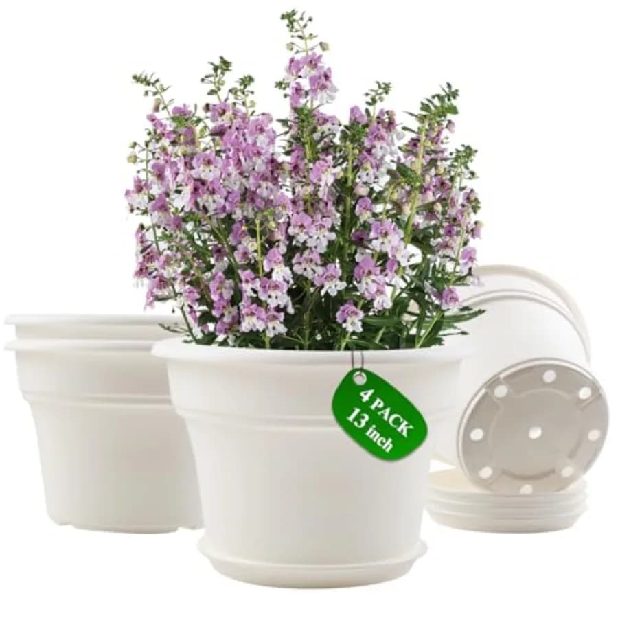 Vaso per Piante da Interno in Plastica da 13 Pollici, Set di 4 Grandi Vasi da Esterno con Fori di Drenaggio e Sottovasi, Decorativi in Resina