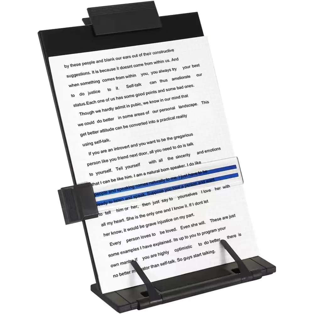 Adjustable 7-Position Metal Document Stand Holder for A4, Letter, and Tablet, with Paper Clip and Line Guide