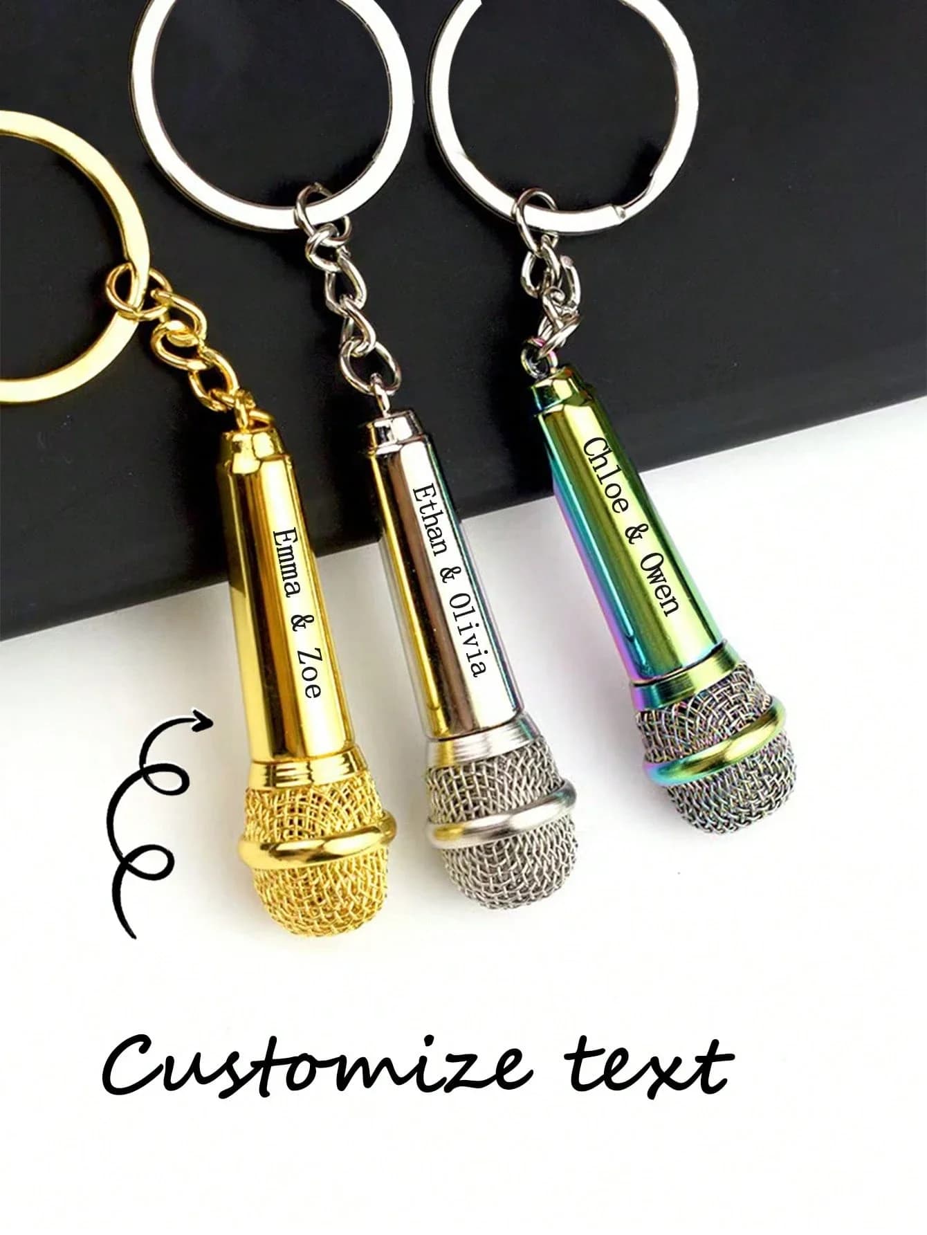Portachiavi con microfono personalizzato inciso al laser per adulti, regalo souvenir