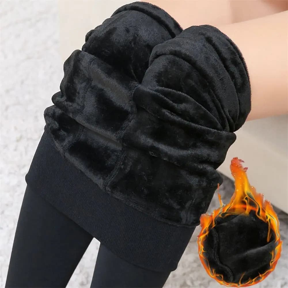 Pantaloni leggings slim elasticizzati foderati in lanugine di collant spessi caldi termici invernali da donna