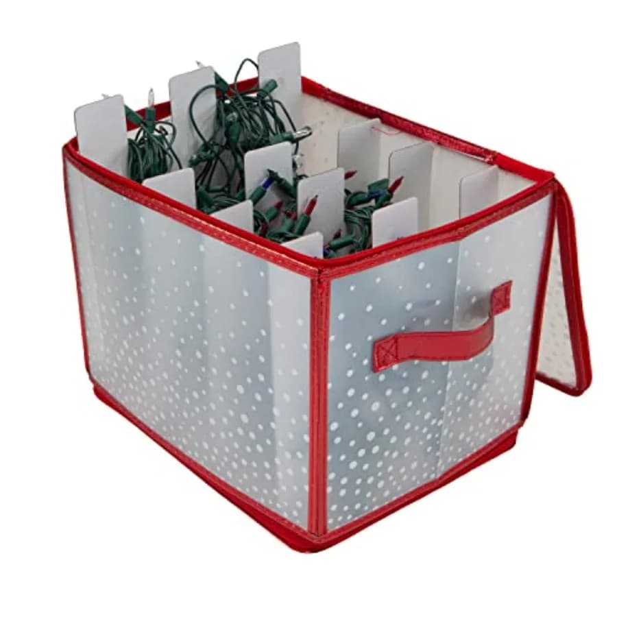 Holiday Light Organizer Box Holds 500 Lights Christmas Storage Tree String Lights 5 Divider Reels Collapsible Ultra Zip