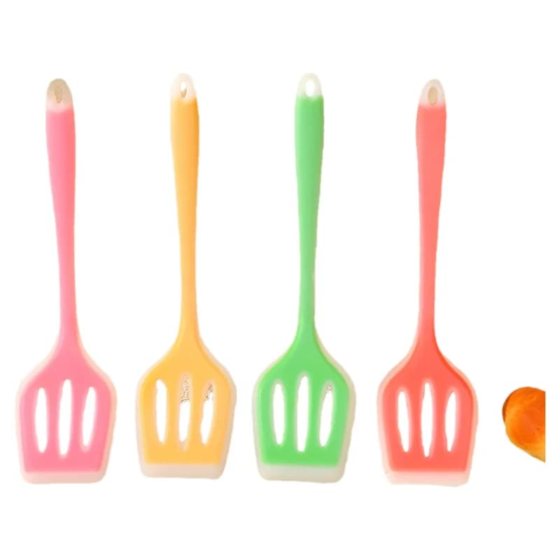 Food silicone spatula with grooves, semi-transparent, fully wrapped, integrated, for wok and pan, for cooking in the kitchen