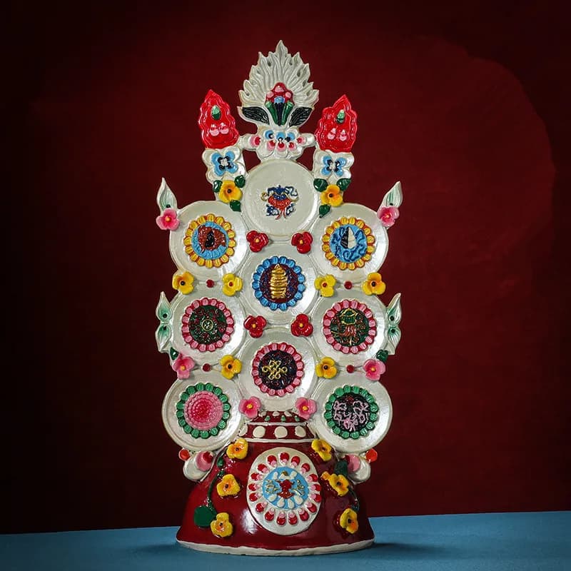 30cm Eight Auspicious Collections Resin Painted Ornaments Offerings Eight Offerings Duoma Food Seeds Crispy Oil Flowers