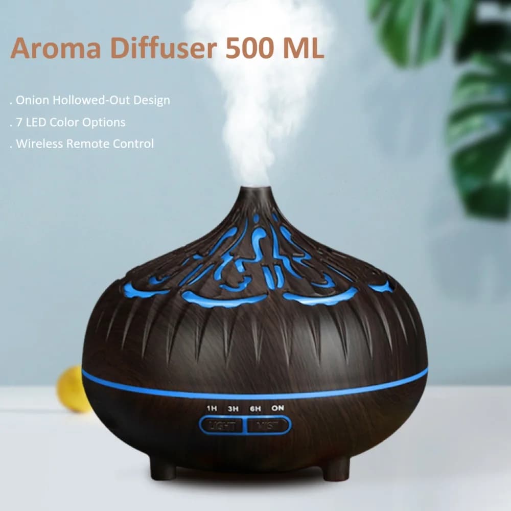 500ml Umidificatore Aromaterapia Diffusore di oli essenziali Grano di legno Umidificatore ad ultrasuoni telecomandato per la camera da letto di casa Spa