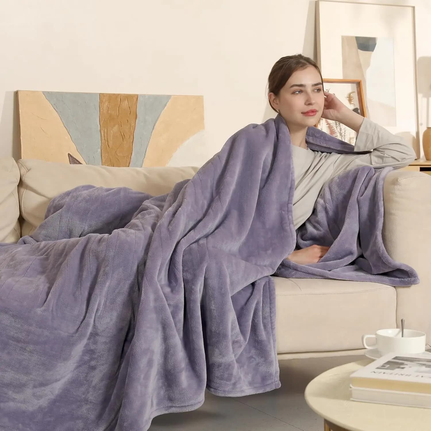 Coperta riscaldata elettrica a grandezza naturale con 6 livelli di calore, timer di spegnimento automatico, protezione da surriscaldamento, flanella ultra morbida