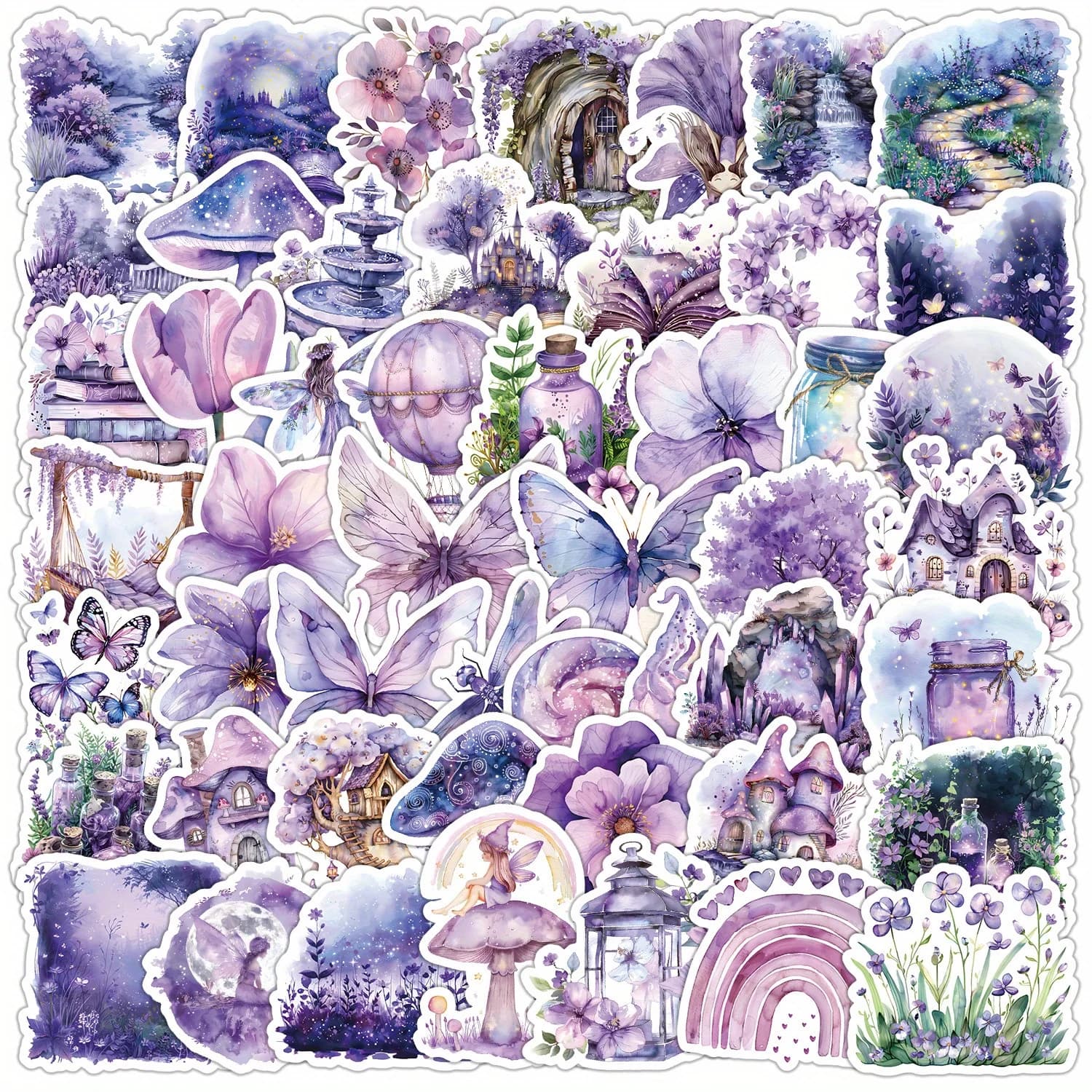 50 Pezzi Adesivi Serie Viola, Sticker Graffiti Decorativi per Valigie, Attrezzatura Ciclistica, Skateboard, Bagagli, Caschi, Autoadesivi