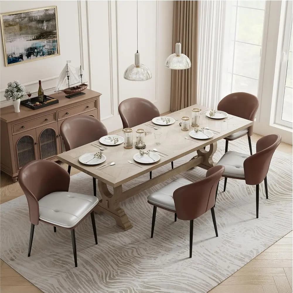 Set di sedie da pranzo con schienale curvo da 6 pezzi, sedia decorativa imbottita in pelle, sedia laterale tradizionale da cucina con morbido cuscino, Suita