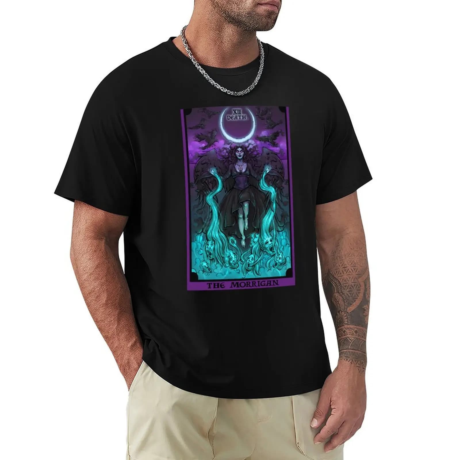 T-shirt The Morrigan Death Tarot Card, maglietta casual da uomo, adatta a tutti gli abbinamenti