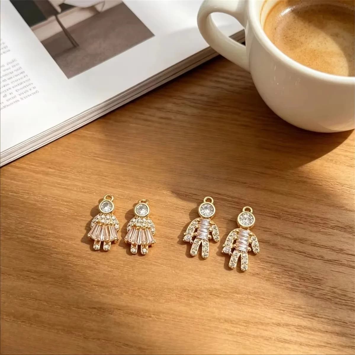 Brass 14K Gold Plated Inlaid CZ Astronaut Boy Girl Spaceman Charms DIY Bracelet Earring Jewelry Making Accessories