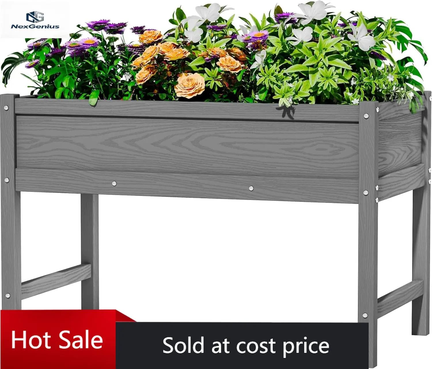 Rialzata flower pot in HDPE with Gambe, Rialzato vase for Exterior weather resistant for Seeds, Grasses, Flowers, Vegetables (Grigio)
