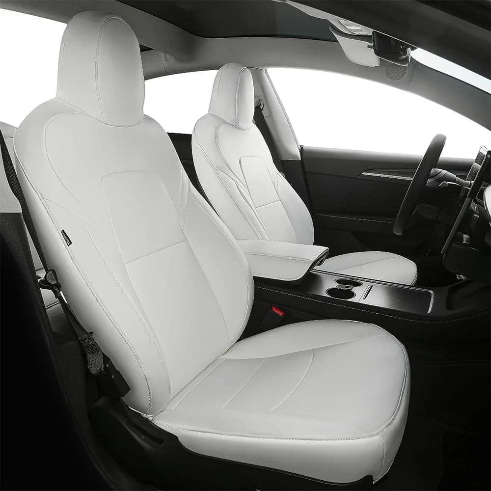 Set Completo di Coprisedili per Tesla Model 3 Highland 2017-2026 in Pelle Nappa Bianca, Protezioni per Sedili Anteriori e Posteriori