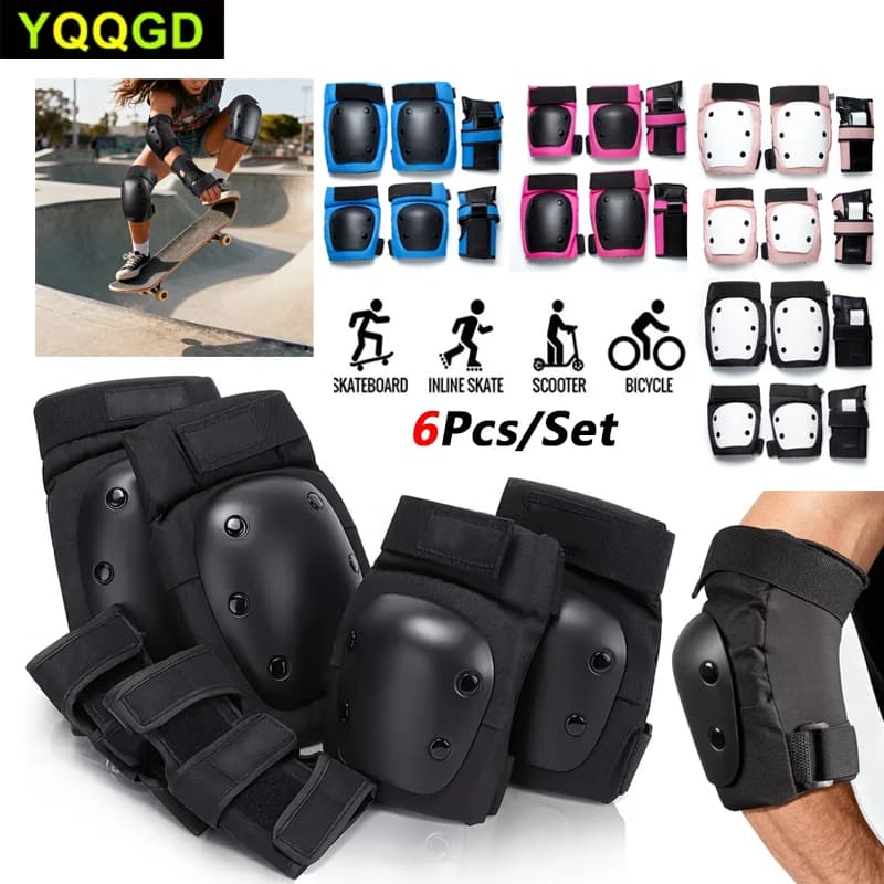 Set di Protezioni 3 in 1 per Skateboard: 6 Pezzi con Ginocchiere, Gomitiere e Protezioni per Polsi per Adulti