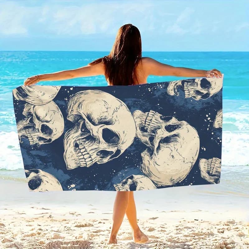 Telo Mare con Grafica Teschio Audace, in Microfibra Morbida Unisex ad Asciugatura Rapida e Assorbente per Viaggi, Campeggio, Nuoto, Stile Artistico, Regalo