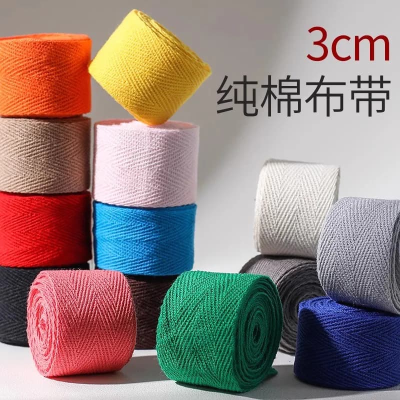 Nastro in cotone Twill con fettuccia in cotone a spina di pesce da 3CM in bianco, blu, rosa, giallo, rosso, viola