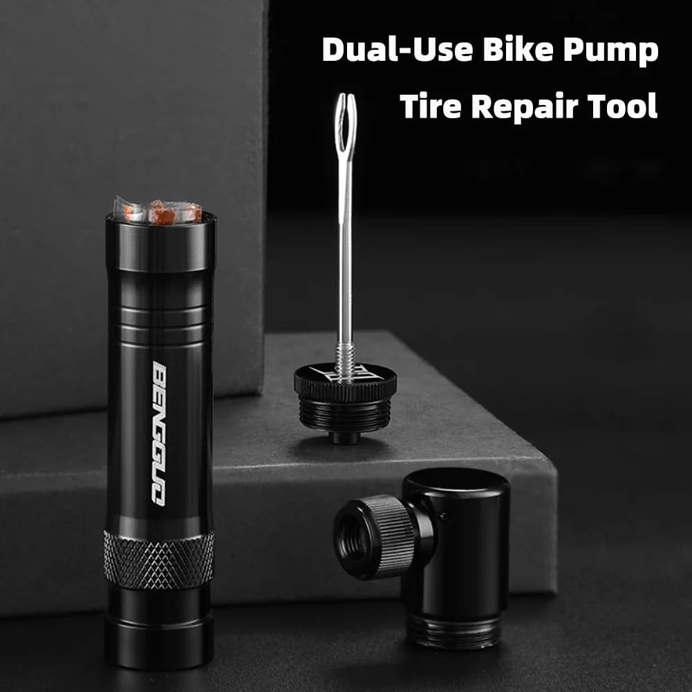 Pompa per bicicletta in lega di alluminio a doppio uso Strumento portatile per la riparazione di pneumatici per biciclette da strada Strumenti per mountain bike ultraleggeri Accessori per bici