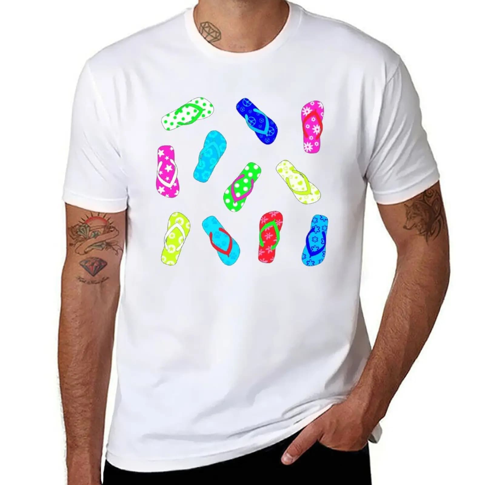 Flop Sandals Black Colorful Flip T-Shirt Casual Streetwear Maglietta a maniche corte