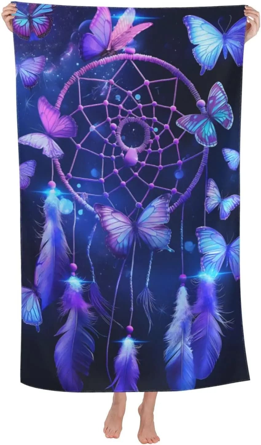 Butterfly Dreamcatcher Beach Towel, Night Sand-Free Microfiber Bath Towel Ultra Soft Quick Dry Pool Absorbent Towel Lightweight