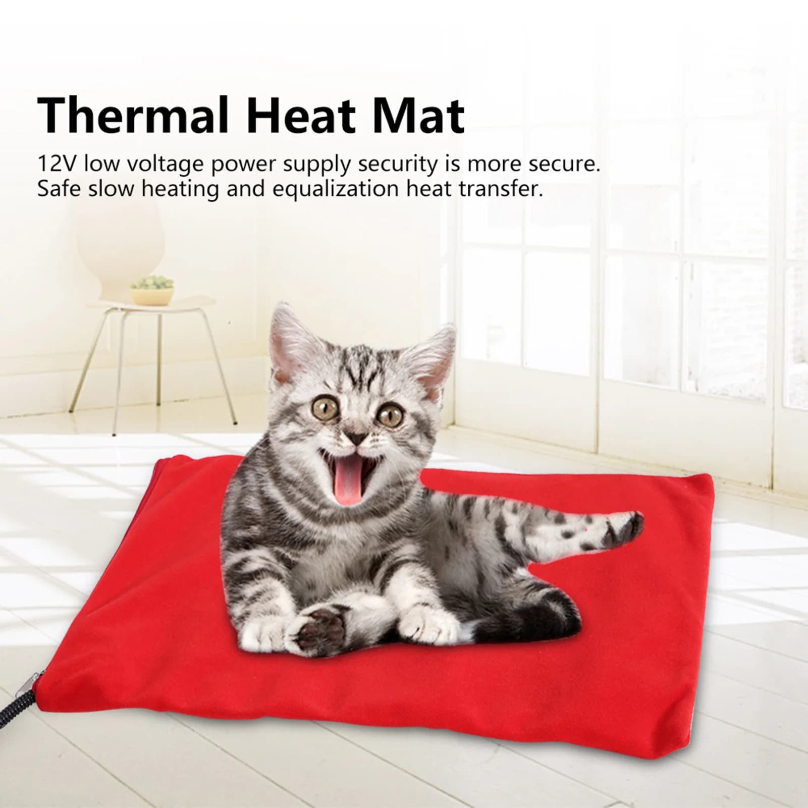 Tappetino riscaldante per animali domestici impermeabile 12V 40X30cm Scaldino elettrico Tappetino termico per cani Gatti Cavo resistente alla masticare 100-240V