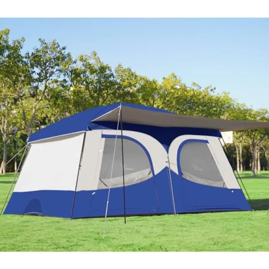 Tenda da Campeggio per 8-10 Persone con Vestibolo Esteso, 2 Stanze, Resistente alle Intemperie, Facile da Installare, Impermeabile, per Famiglie
