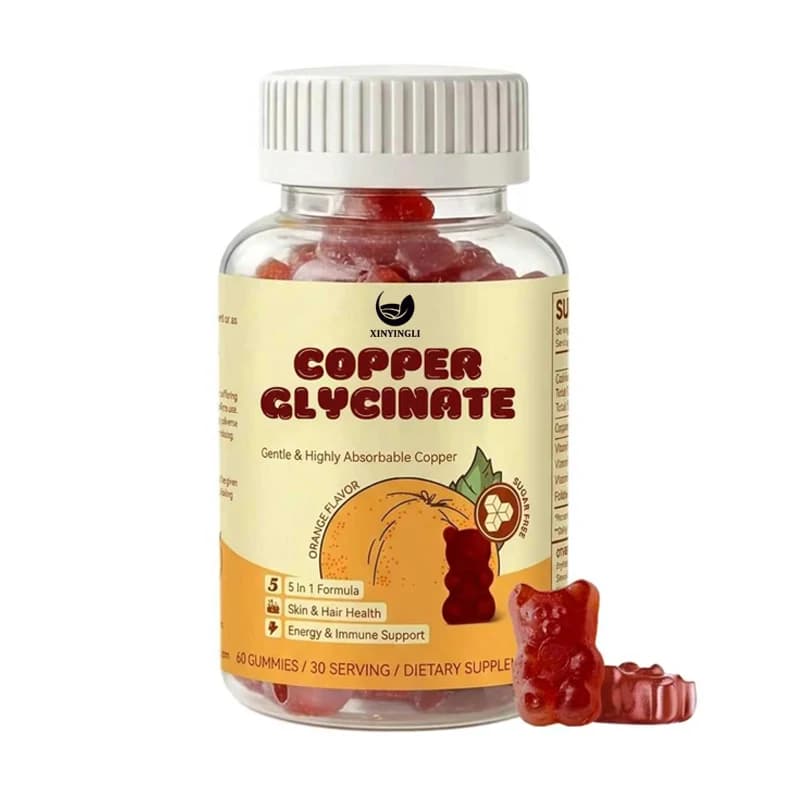 Gomme masticabili di glicina e rame, salute di pelle e capelli, integratore di rame chelato da 2 mg, contenente vitamina C e acido folico, supporto immunitario