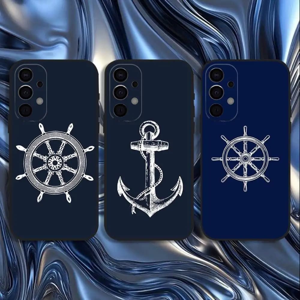 Custodia per telefono con ruota per nave Anchor Boat per Samsung S25, S24, S21, S22, S23, S30, Ultra, S20, Plus, Fe, Lite, 5G Cover nera