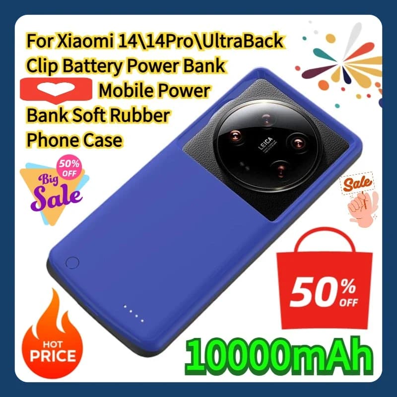 Power Bank a Clip Posteriore per Xiaomi 14/14Pro/Ultra, Custodia in Gomma Morbida con Batteria Esterna da 10000mAh