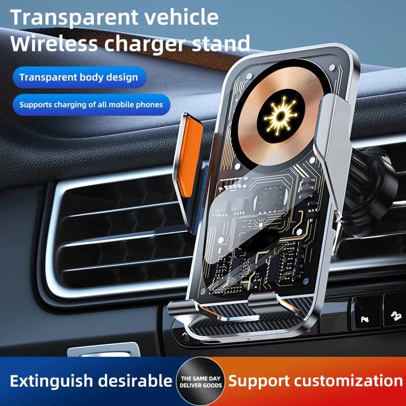 Supporto universale per telefono cellulare con ricarica wireless per auto Supporto per presa d'aria Staffa di navigazione per veicoli trasparente per smartphone