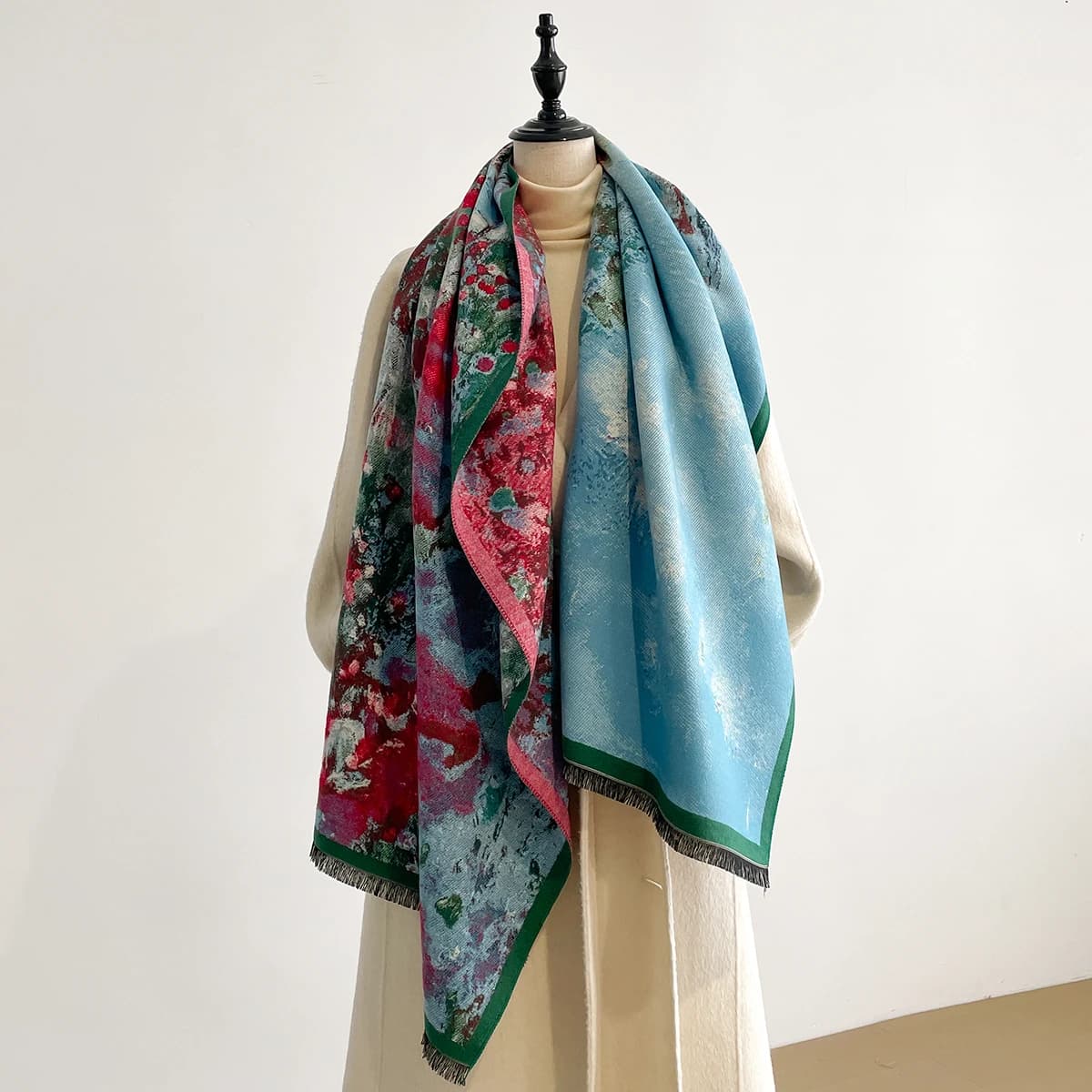 Sciarpa di design a doppia faccia in cashmere invernale di lusso da donna calda coperta di Pashmina poncho sciarpe pittura a olio femminile scialle Bufanda
