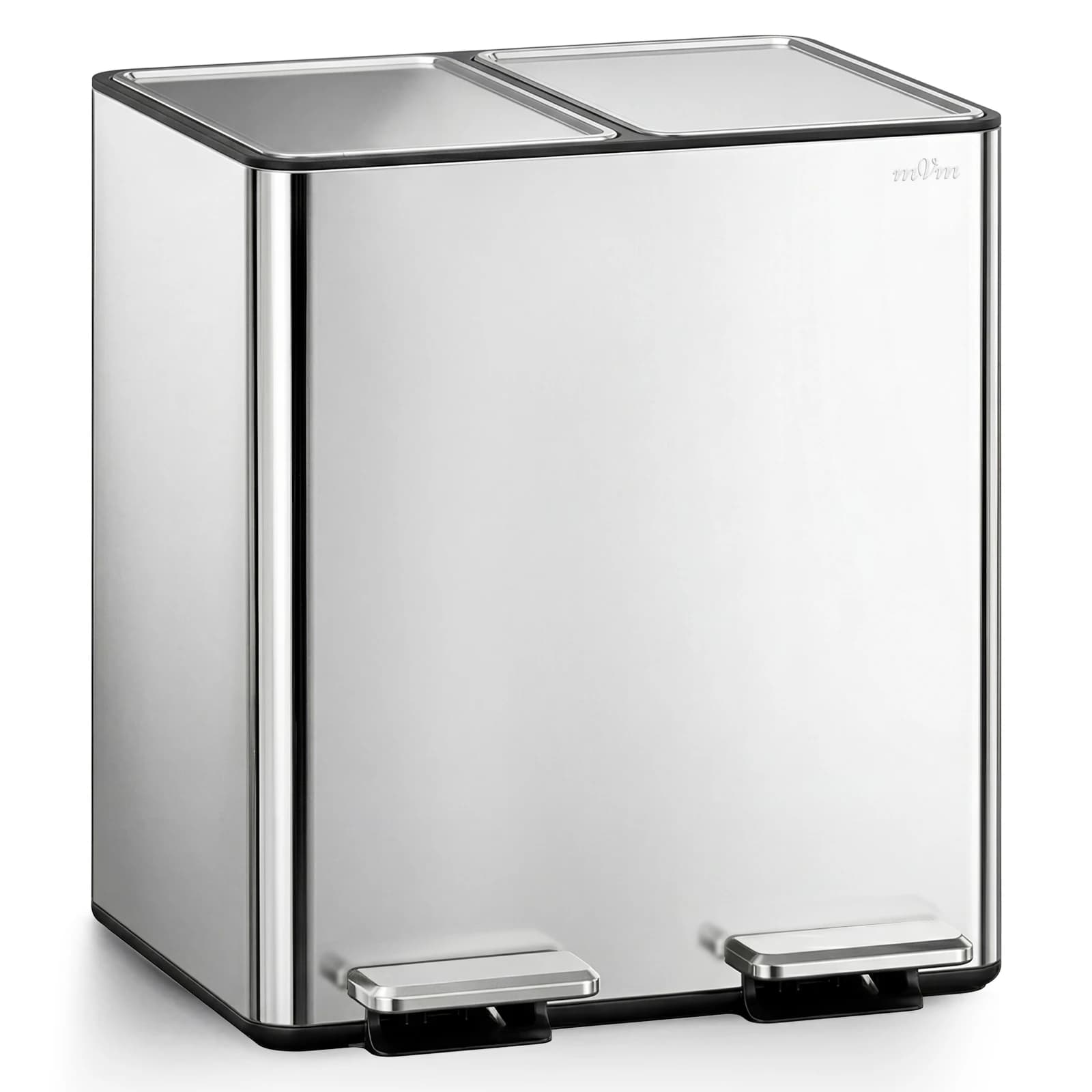 Cestino per rifiuti in acciaio inox 2 x 30L, pattumiera da cucina con coperchio a chiusura ammortizzata per la raccolta differenziata, coperchio in acciaio inox