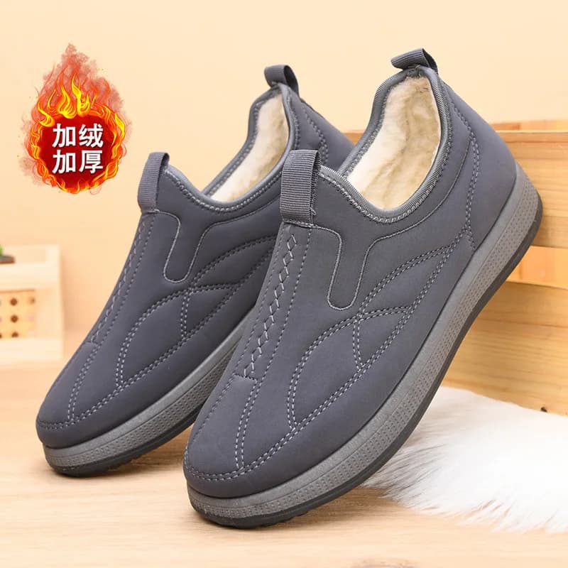 Stivali casual da uomo in cotone con fodera in pile per l'inverno, scarpe slip-on ispessite e calde per i padri