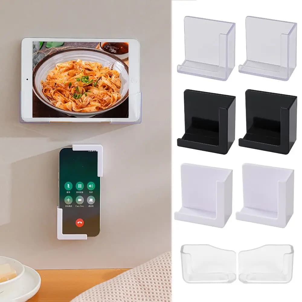 1Pair Wall Mounted Mobile Phone Holder Split Type Tablet Computer Stand Multi-functional Self-adhesive Charging Rack Bracket