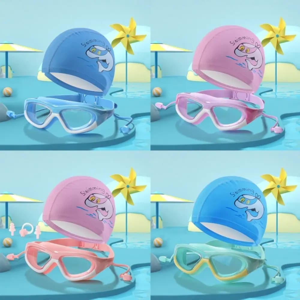 Waterproof Kids Swimming Headset Clear Vision Comfortable Children's Swimming Glasses Anti-fog Hair Protection Swim Head for Boys