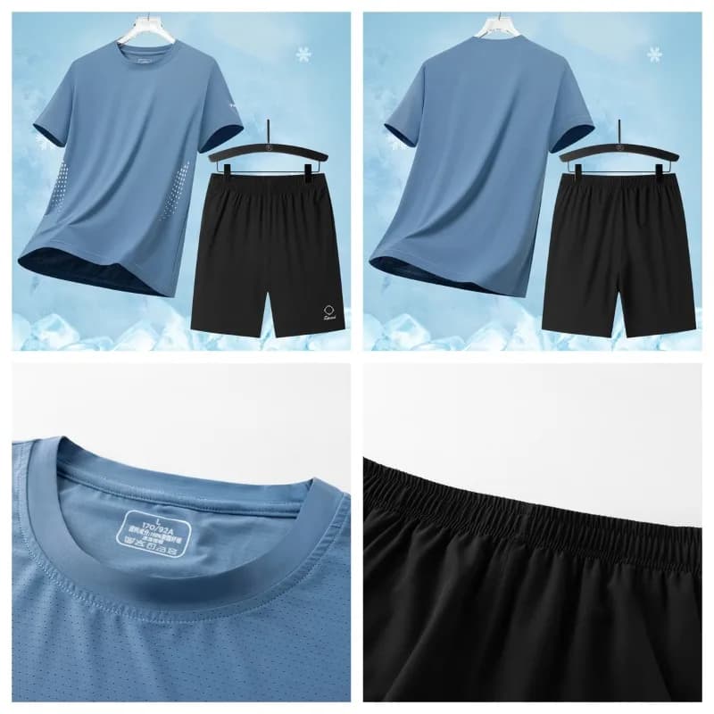 Set da Ciclismo Outdoor con T-shirt a Maniche Corte Assorbente e ad Asciugatura Rapida e Pantaloncini a Cinque Punti, Set Casual Alla Moda e Comodo per Uomo