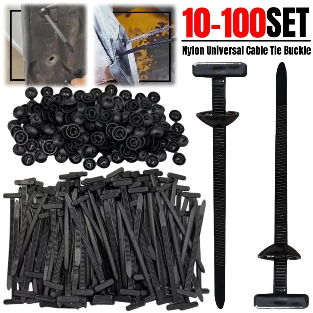 10-100Set Fascette per fascette universali in nylon Fascette autobloccanti per carichi pesanti con perno e bottoni Elementi di fissaggio per fascette per cavi per auto