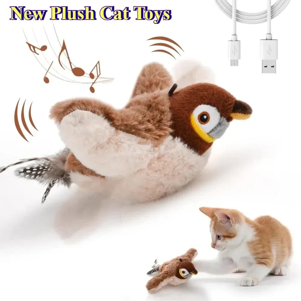 Giocattoli interattivi per gatti caldi Erba gatta elettrica Pat Bird (con erba gatta) Gatti per cani Peluche stridulo attivato al tocco Animale domestico USB ricaricabile