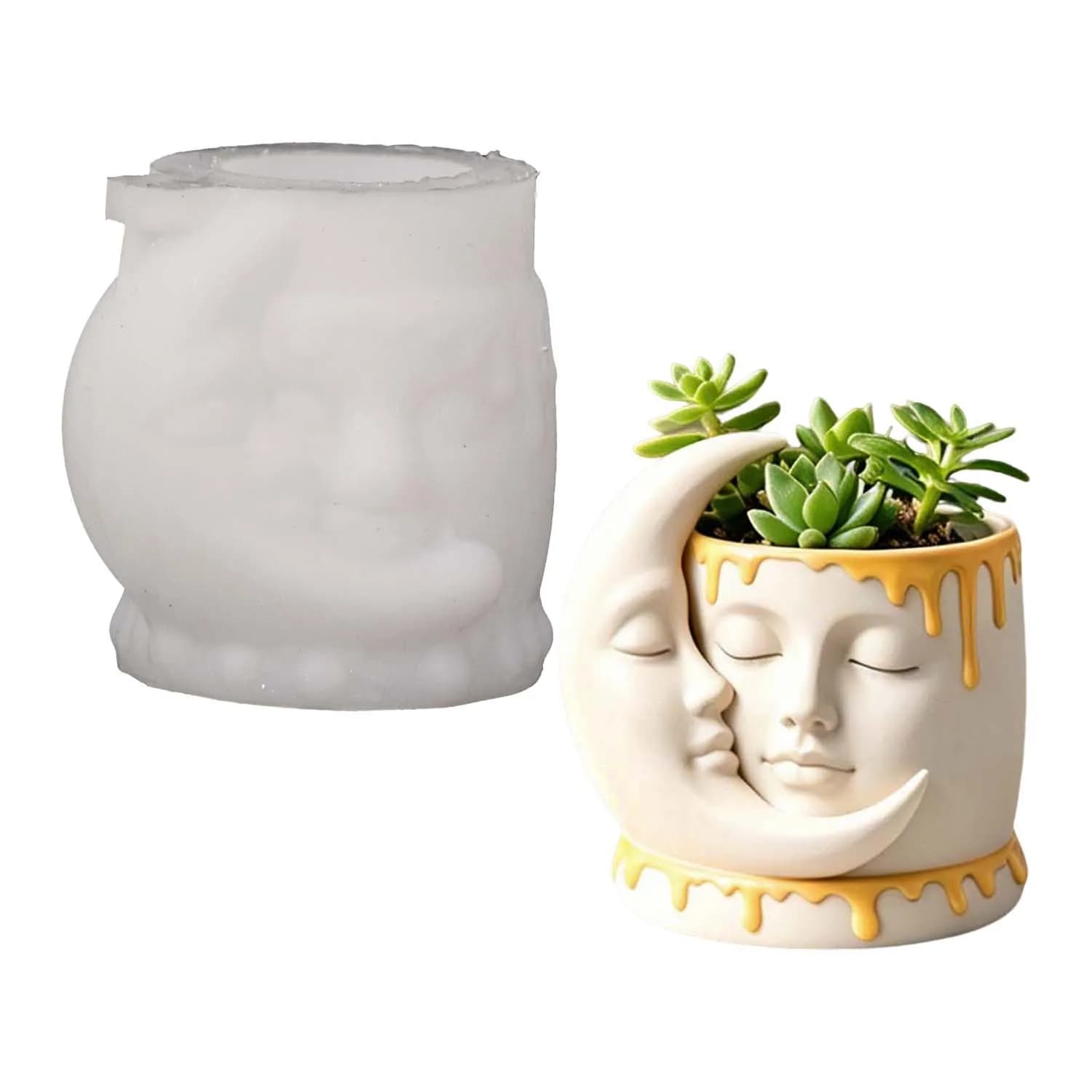 1/2pcs Candle Silicone Mold Face And Moon Shaped Vase Silicone Mold, Resin Succulent Planter, Pen Holder And Storage Container