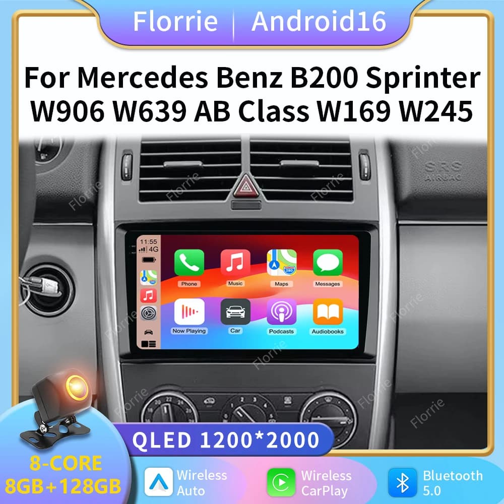2din Android 16 Carplay Car Radio Stereo For Mercedes Benz B200 A B Class W169 W245 Viano Vito W639 Sprinter W906 GPS
