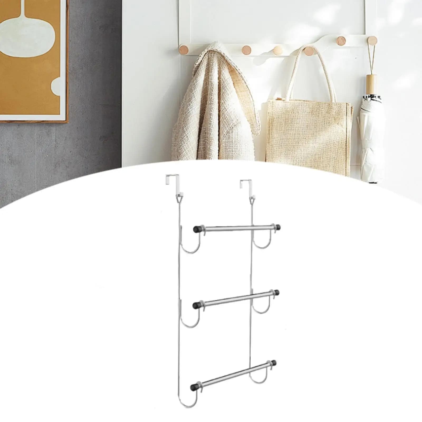 Iron over Door Towel Rack Three Bars Bathroom Organizer Towel Storage Hanger for Bedroom Kitchen Laundry