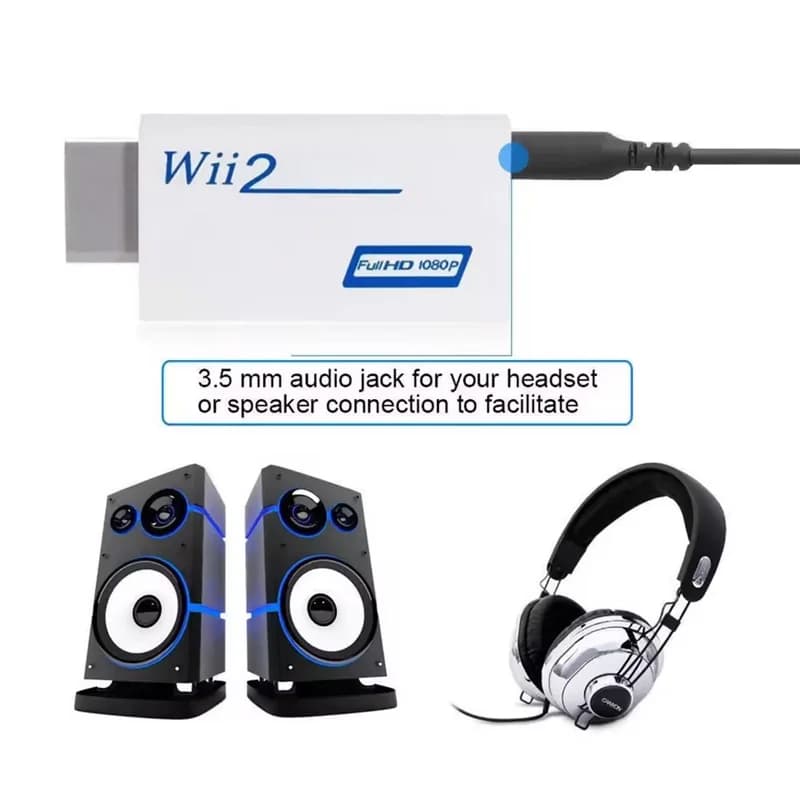 HDMI 1080P compatible adapter for Full HD converter for Wii consoles with 3.5 mm audio jack cable for HDTV monitor display for PC
