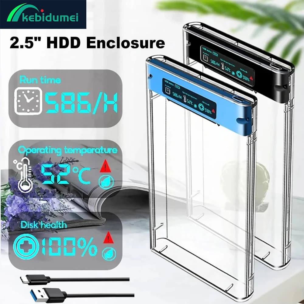 Custodia per HDD esterna USB 3.1 Custodia per disco rigido trasparente da 5 Gbps da 2,5 '' Custodia per disco rigido SATA HDD SSD Custodia per PC portatile
