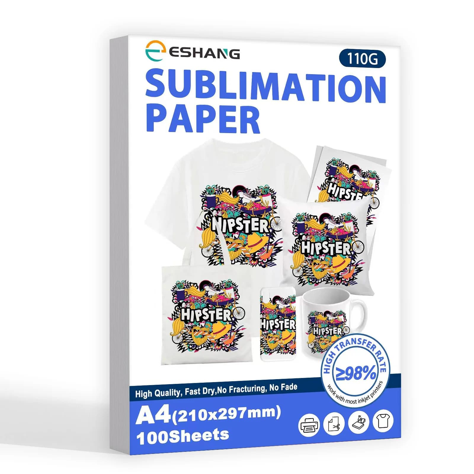 ESHANG A4 Sublimation Paper 100 Sheets 110g Compatible with Inkjet Printer Heat Transfer for T-shirts Mugs Personalized Projects