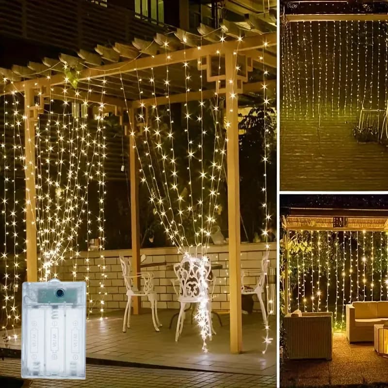 Luci di Natale a LED, Tenda Luminosa a 8 Modalità, Decorazione Natalizia a Batteria per Casa, Feste, Matrimoni, Capodanno