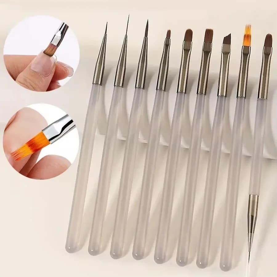 9Pcs Nail Brush Set UV Gel Acrylic Nail Tips Extension Nail Brushes 3D Carving Manicure SalonTools Nail Construct Drawing Pen