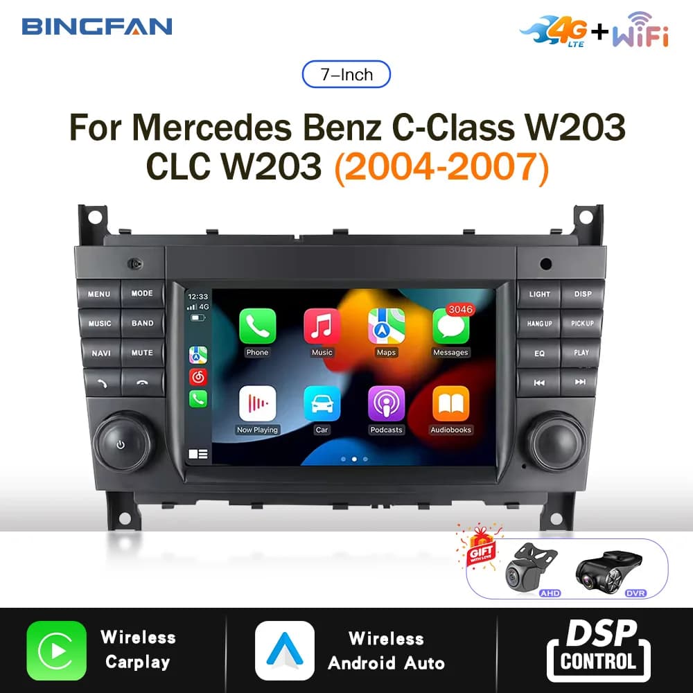 Autoradio Android Auto Carplay da 7 Pollici per Mercedes-Benz CLK Classe C W203 C200K C230 2004-2007 W209 Lettore Multimediale