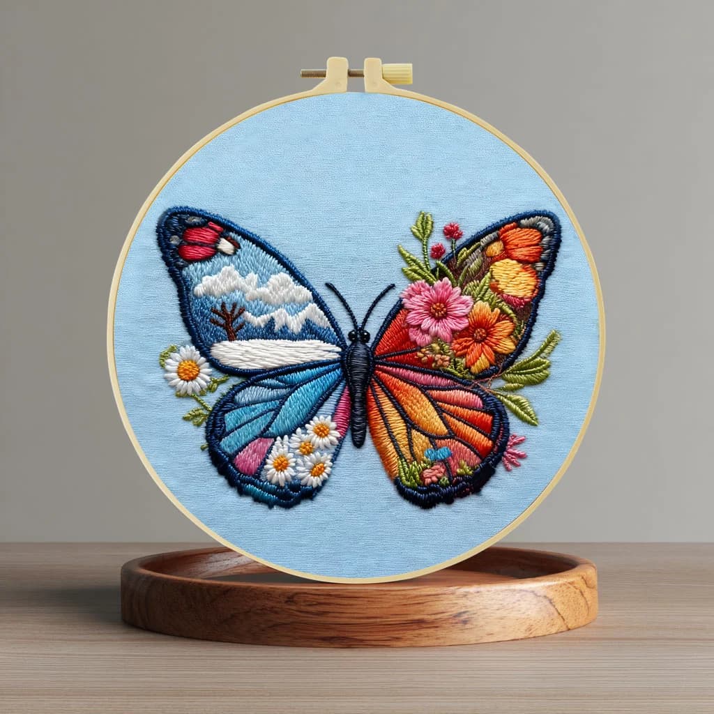 Kit per ricamo a punto croce fai da te 20x20 cm/15x15 cm, tema 'Il mondo delle farfalle', per regalo.