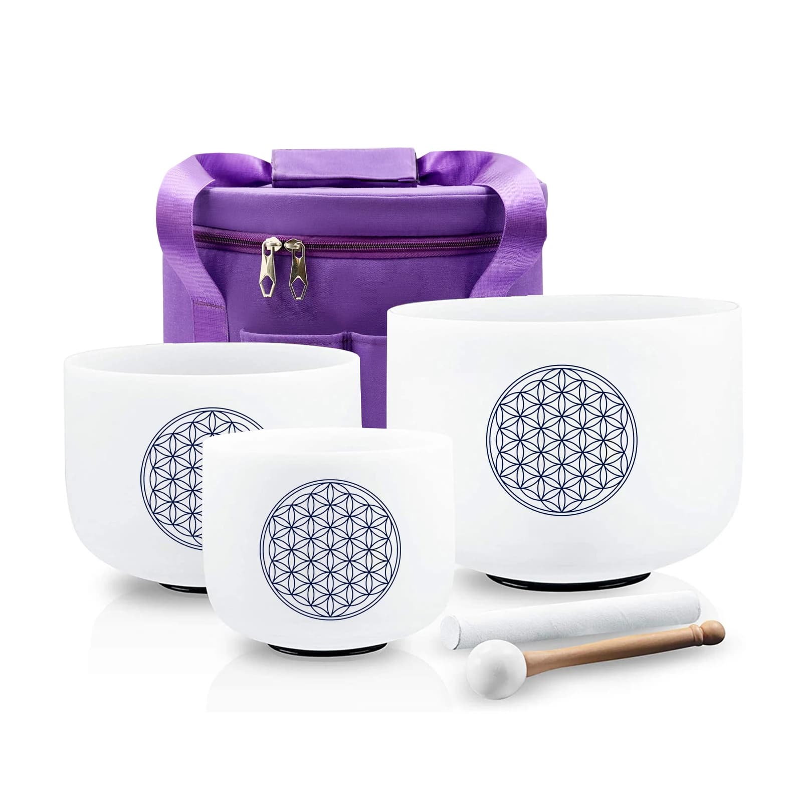 Hye-eun 8"A 10"F 12"C Crystal Singing Bowls Life of Flower Set of 3pcs with Carry Cases for Yoga Medication Sound Healing