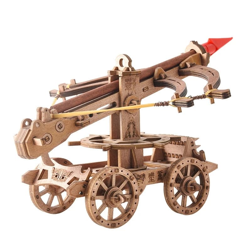 Kit Modello Fai-da-te in Legno di Macchina d'Assedio, Giocattolo Educativo Puzzle di Carro da Guerra Antico con Balestra per Bambini, Esposizione STEM di Storia